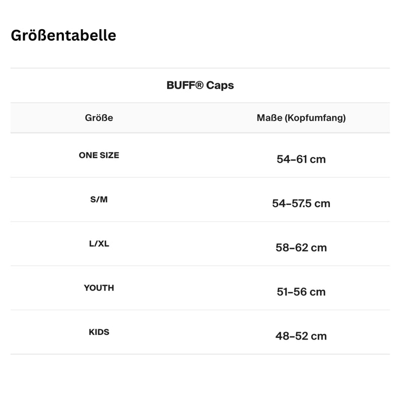 Lade das Bild in Galerie -Viewer, Buff Caps Größentabelle