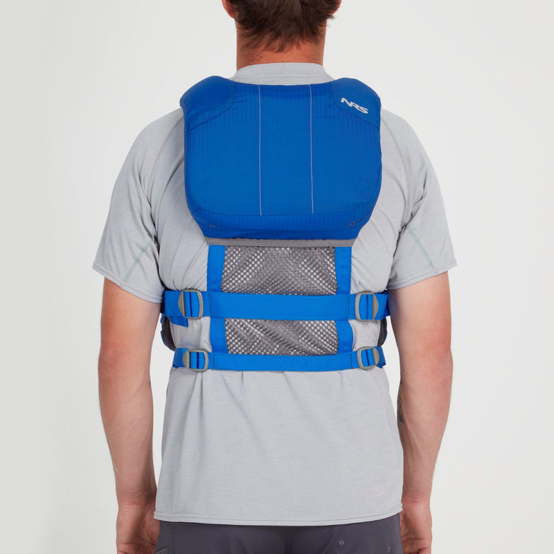 Töltse be a képet a galérianézegetőbe, NRS Lucid Schwimmweste in blau getragen von hinten