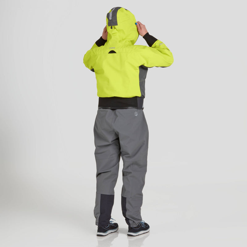 Load image into Gallery viewer, NRS Orion Trockenjacke Damen in Lime Handgelenk Ganzkörper von hinten