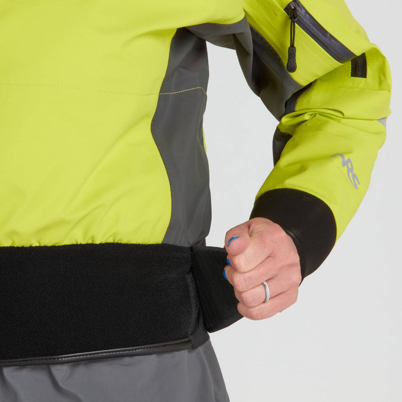 Load image into Gallery viewer, NRS Orion Trockenjacke Damen in Lime Hüfte Detailaufnahme