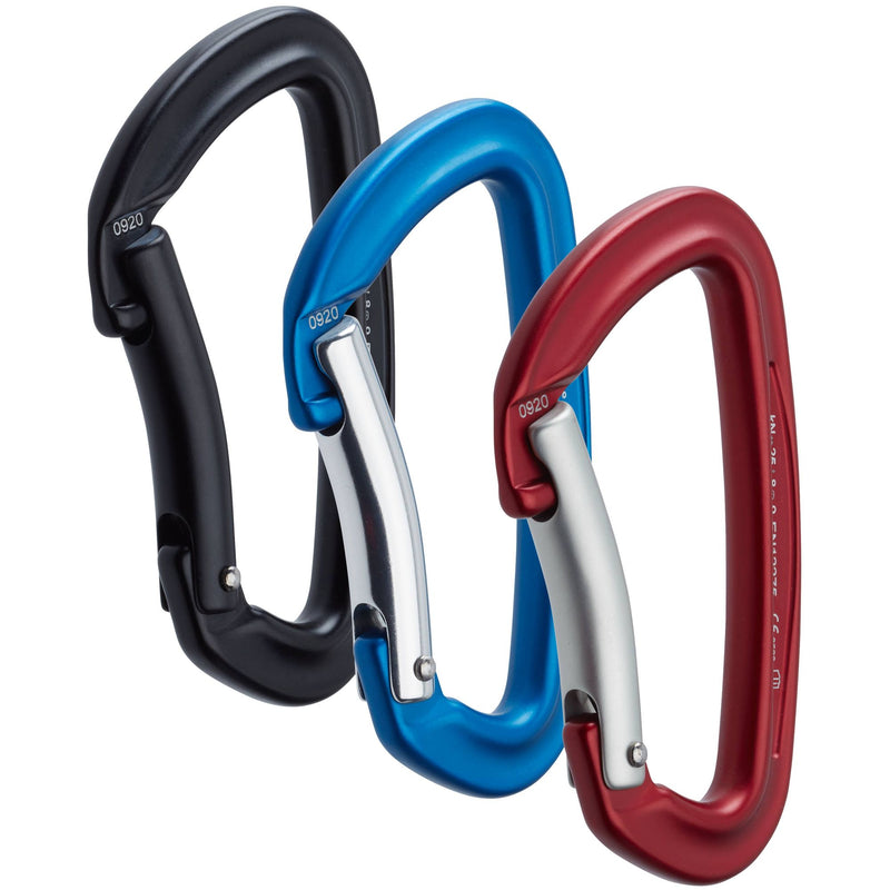 Cargue la imagen en el visor de la galería, NRS Sliq Bent Gate Karabiner in blau, schwarz und rot