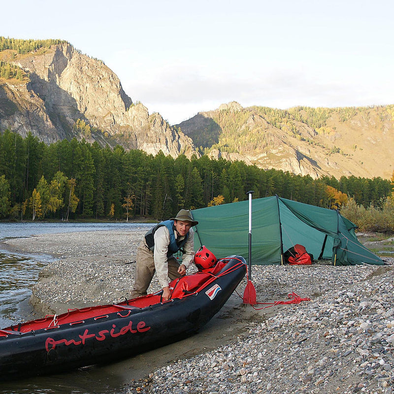 Carica immagine in Galleria Viewer, Grabner Outside Kanu auf Wildfluss mit Zelt
