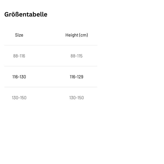 Hiko Größentabelle Bekleidung Kinder V2