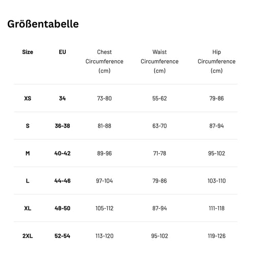 Hiko Größentabelle Trockenbekleidung