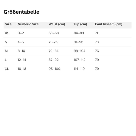 NRS Größentabelle Neoprenhoase Ignitor Damen