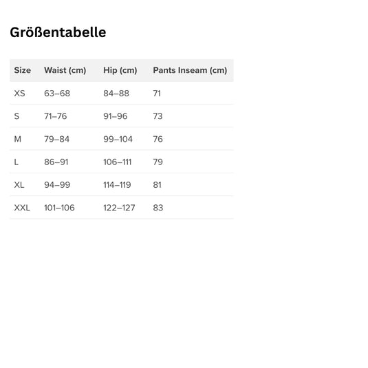 NRS Größentabelle Trockenhosen Damen